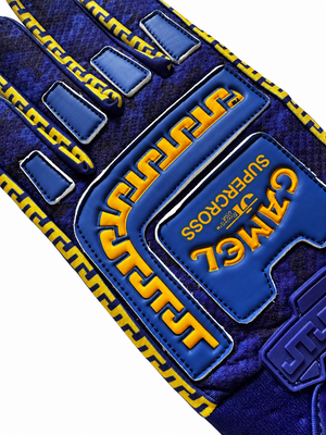 Gants LIFE-LINE CAMEL Bleu – détail graphisme bleu et jaune