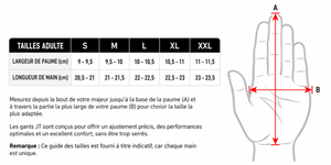 Guide des tailles Gants JT Racing en cm