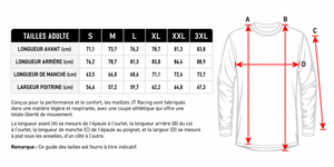 Guide des tailles Jersey JT Racing en cm
