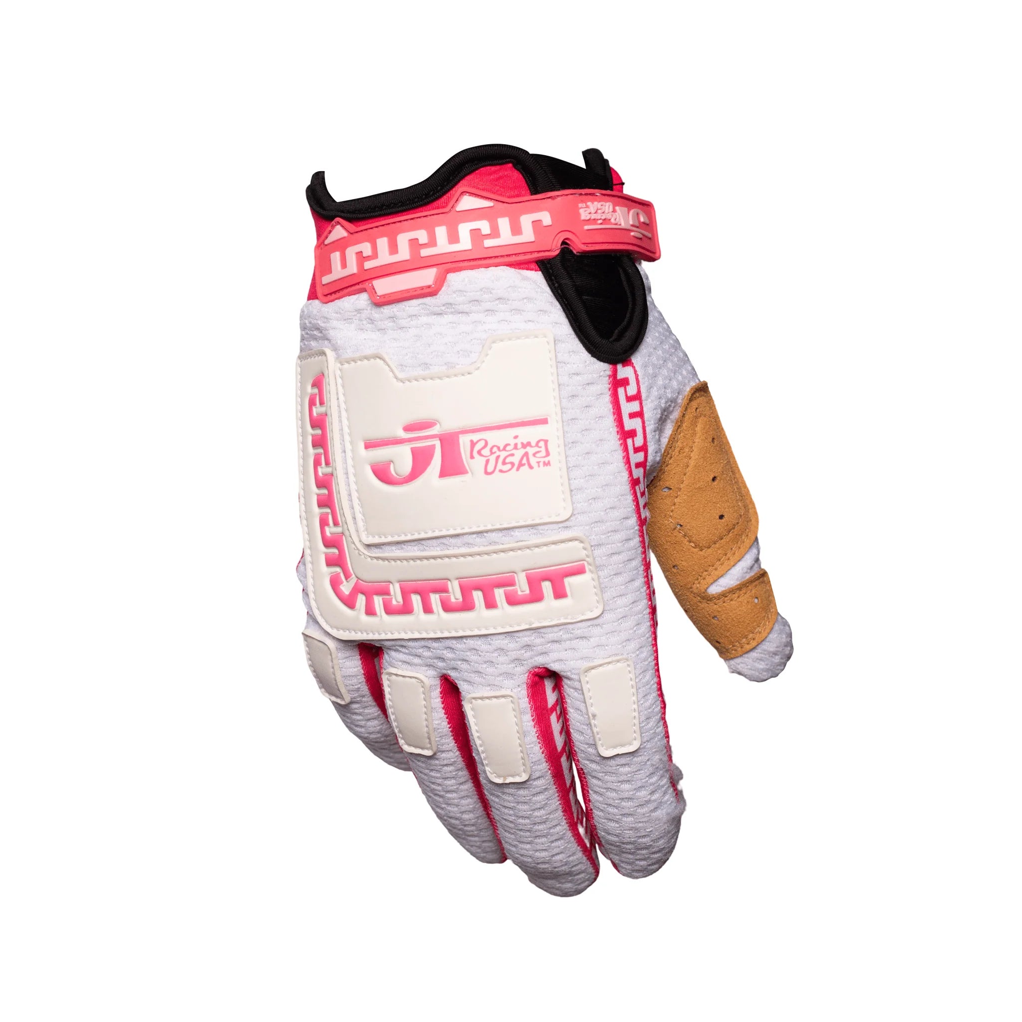 Gants LIFE-LINE JT Racing - Blanc / rose
