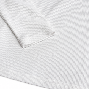 Détail des ourlets et du tissu gaufré du maillot JT Racing Waffle Classic white