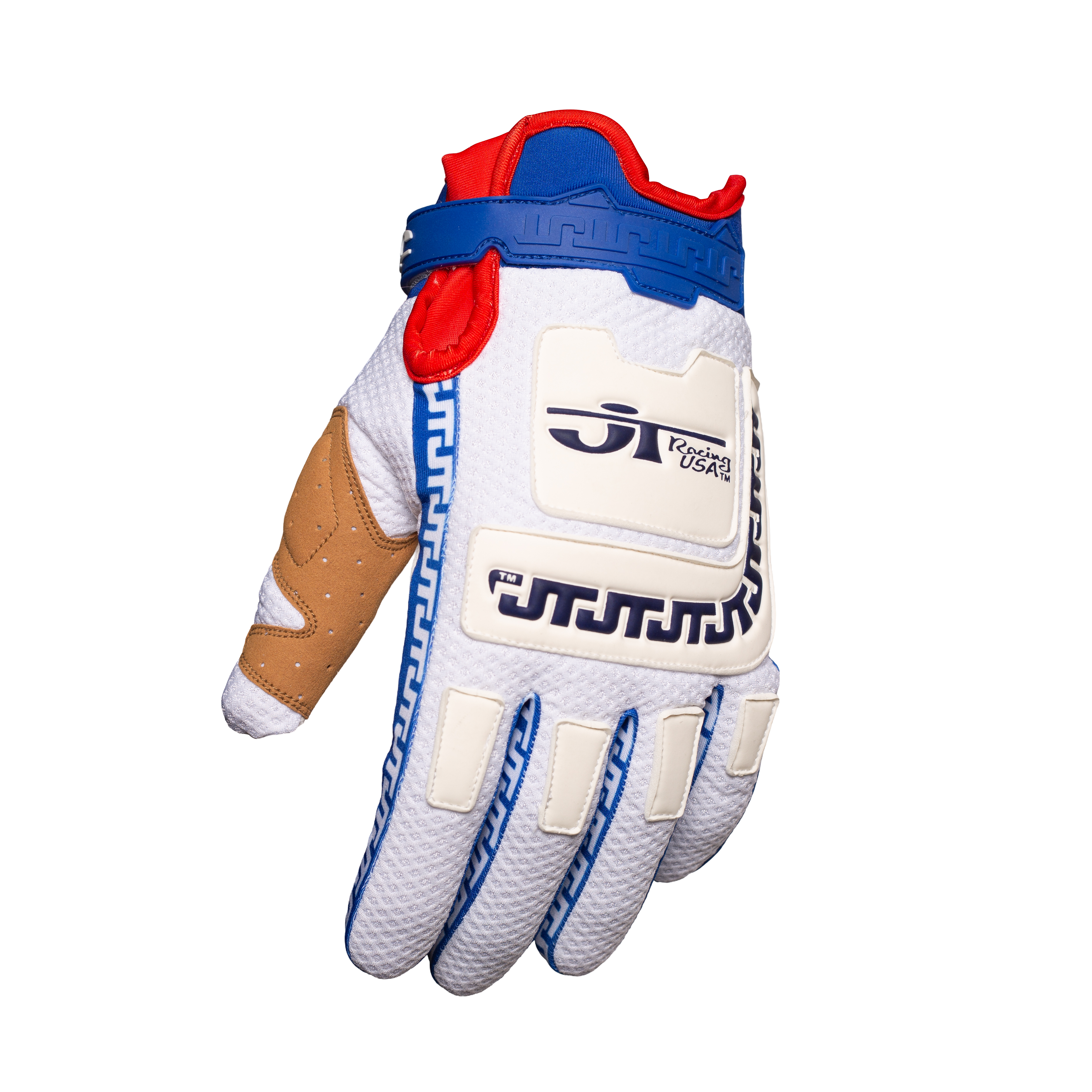 Gants LIFE-LINE JT Racing - Blanc/Bleu