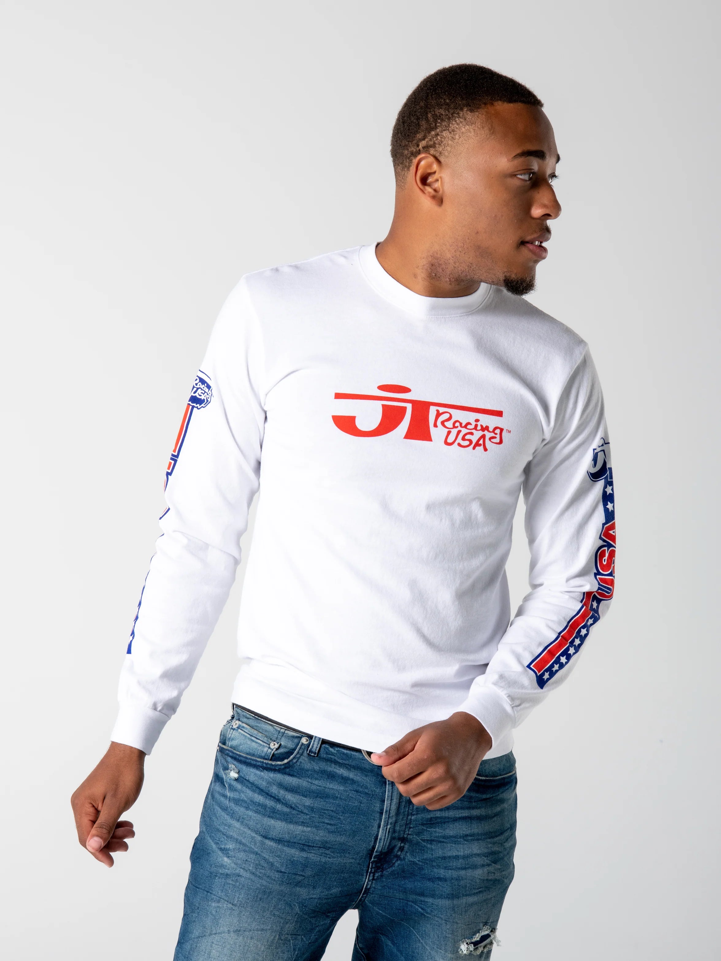 JT RACING USA Tee shirt manche longue heritage blanc