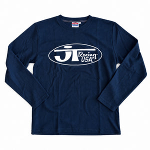 Maillot JT Racing Waffle Classic blue, vue de face, sérigraphie blanche sur bleu marine