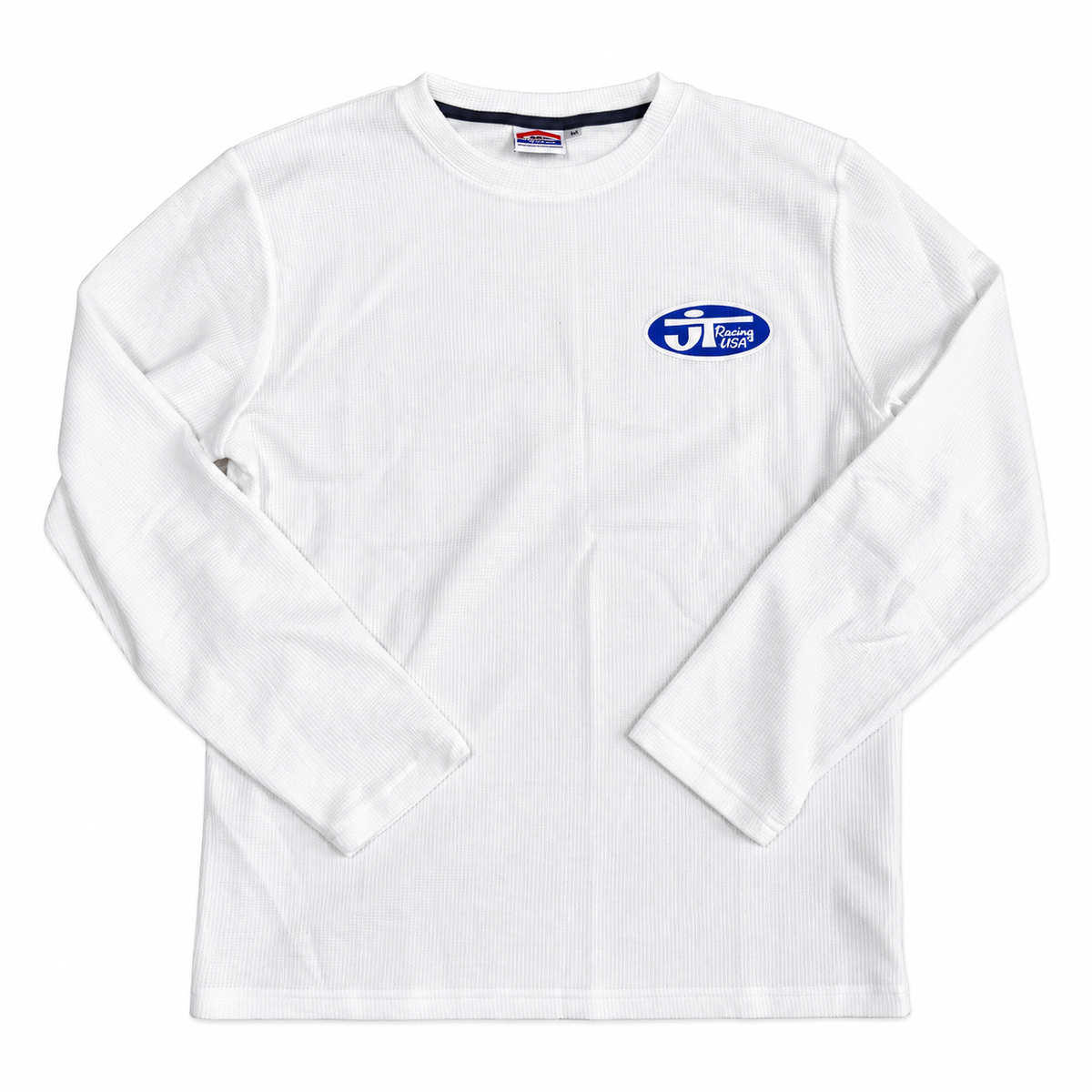 Maillot JT Racing Waffle Classic white, vue de face, logo bleu côté cœur